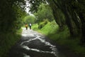 Two backpackers on a dirt road Royalty Free Stock Photo