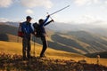 Two backpackers in the mountain Royalty Free Stock Photo
