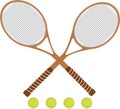 two badminton bats and four balls. on white background Royalty Free Stock Photo