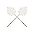 Two badminton racket and shuttlecock sport game leisure competition feather fitness vector. Action leisure fun equipment.