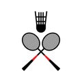 Two badminton rackets with shuttlecock vector icon for sports apps and websites. A creative and professional illustration.Color Royalty Free Stock Photo
