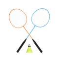 Two badminton rackets and shuttlecock on white background. Sports equipment Royalty Free Stock Photo