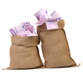 Two bags with many euro banknotes Royalty Free Stock Photo