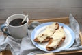 Two baguette sandwiches with chicken and cheese and a cup of coffee Royalty Free Stock Photo
