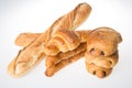 Baguettes croissants and breads chocolates concept of french bakery Royalty Free Stock Photo