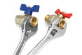 Two Ball Valves Grabbed With Adjustable Wrench On White