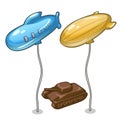 Two balloons in form of airship and chocolate tank