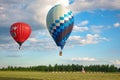 Two balloons over the field and a blue sky Royalty Free Stock Photo
