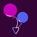 Two balloons ribbons entwined in love heart shape