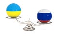 Two balls with flag Russia, Ukraine and scale on white background. Isolated 3D illustration Royalty Free Stock Photo
