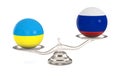 Two balls with flag Russia, Ukraine and scale on white background. Isolated 3D illustration Royalty Free Stock Photo