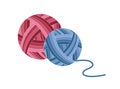 Two balls of knitting thread. Pink and blue ball. Design element for banner, website Royalty Free Stock Photo