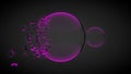 Two balls, one of them broken, with splinters. With purple light. 3D render