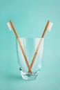 Two bamboo toothbrushes in a glass Royalty Free Stock Photo