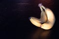Two bananas on black background with sunlight Royalty Free Stock Photo