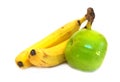 Two bananas and green apple