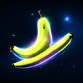 Two bananas in neon light on a dark background. Vector illustration. generative AI
