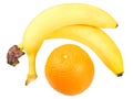 Two bananas and orange Royalty Free Stock Photo