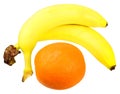 Two bananas and orange Royalty Free Stock Photo