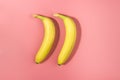Two bananas on a pink background