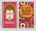 Two banners with Buddha head and ethnic ornament, can be used as greeting card for buddha birthday Royalty Free Stock Photo