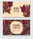 Two banners with doodle ornament in boho style Royalty Free Stock Photo