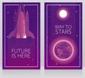 Two banners for space travels with space shuttle and Earth
