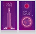 Two banners for space travels with spaceship falcon heavy and Earth