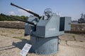 Two-barrel automatic naval artillery installation 2M-3M at the arms exhibition at the pier