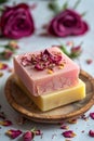 Couple of Soap Bars on Wooden Plate