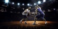 Two basketball players in action Royalty Free Stock Photo