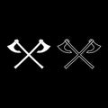Two battle axes vikings icon set white color illustration flat style simple image