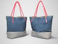 Two beach bags 3d rendering on gray background with shadow