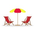 Two beach beds with sun umbrella. Vector illustration Royalty Free Stock Photo