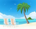 Two beach chairs on tropical white sand Royalty Free Stock Photo