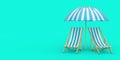 Two Beach Relax Pool Chairs Under Sunshade. 3d Rendering