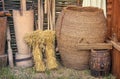 Two beams and ancient objects of rural life.