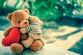 Two Bear dolls and Red heart Royalty Free Stock Photo