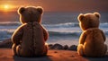 two bears on the beach at sunset ai created