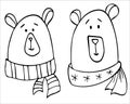 Two Bears Polar bears faces doodle illustration Royalty Free Stock Photo