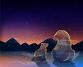Two bears watching the sunrise in the cold desert vector. Royalty Free Stock Photo
