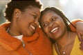 Two beautiful Afro american women in an urban city area