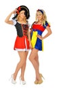Two beautiful blonde women in carnival costumes