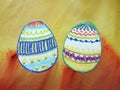 Two children painted Easter eggs, Lithuania