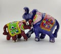 Two beautiful and cute idol of elephants painted and pattern in different colours