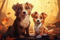 Two beautiful drawn animated dogs.