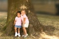 Two beautiful ethnic sisters little girls