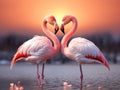 Ai Generated illustration Wildlife Concept of Two beautiful flamingos in love