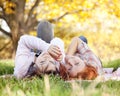 Two beautiful girlfriends at the autumn park Royalty Free Stock Photo