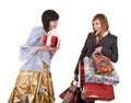 Two beautiful girlfriends enjoy shopping. Royalty Free Stock Photo